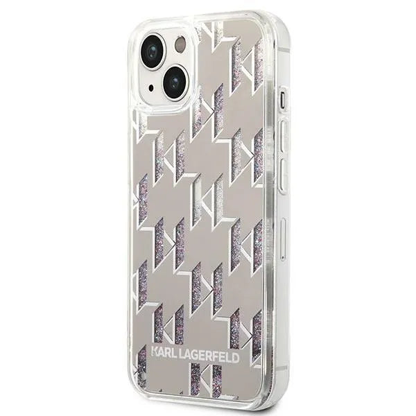 Karl Lagerfeld Monogram Liquid Glitter – dėklas, skirtas iPhone 14 Plus (sidabrinis)