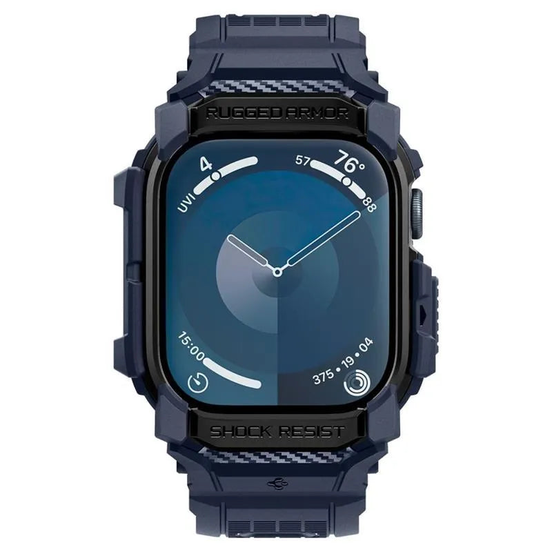 Spigen Rugged Armor Pro – dirželis su dėklu Apple Watch 10 46 mm (tamsiai mėlynas)