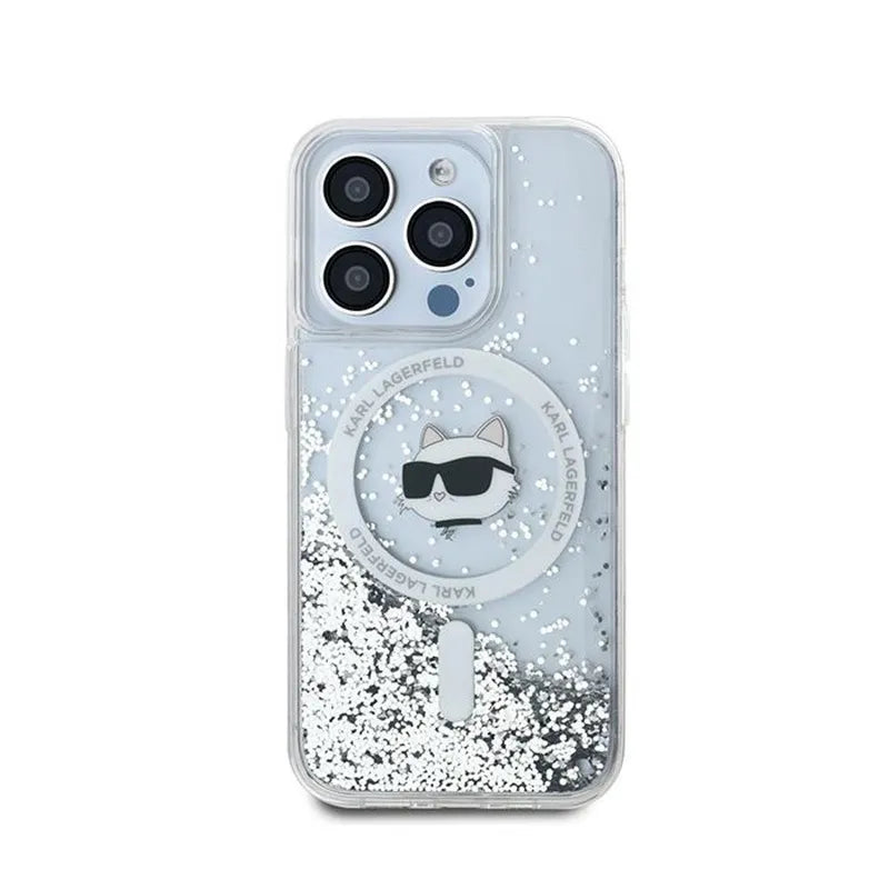 Karl Lagerfeld Liquid Glitter Choupette Head MagSafe - iPhone 14 Pro dėklas (skaidrus)