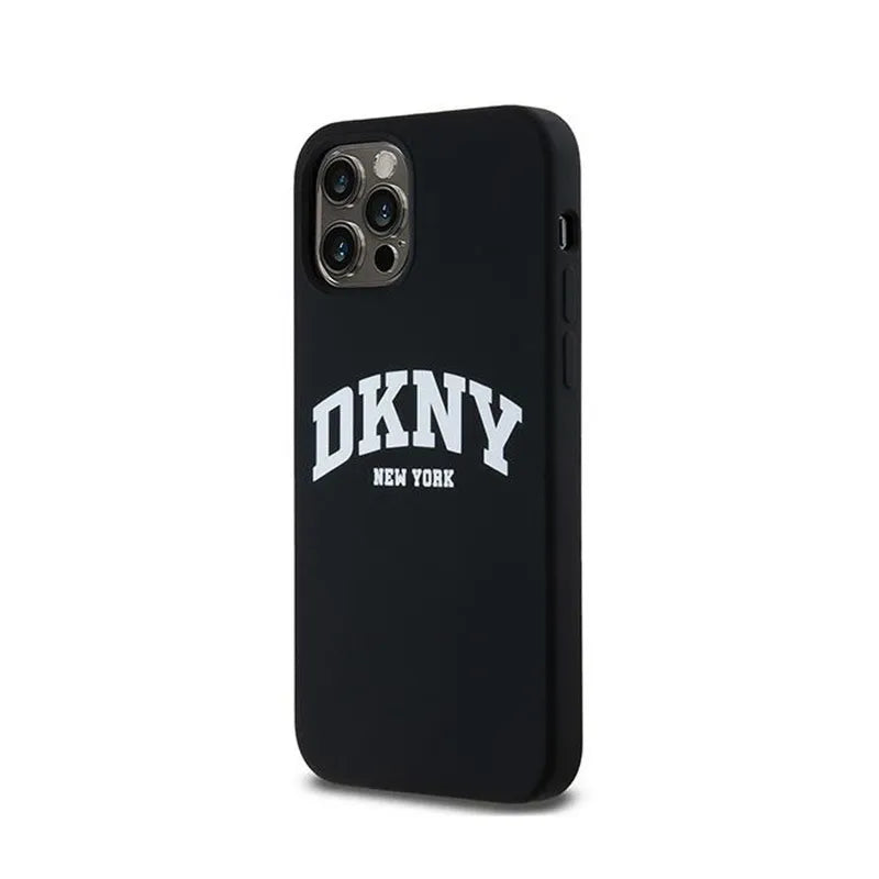 DKNY Liquid Silicone White Printed Logo MagSafe - Dėklas, skirtas iPhone 12 / iPhone 12 Pro (juodas)