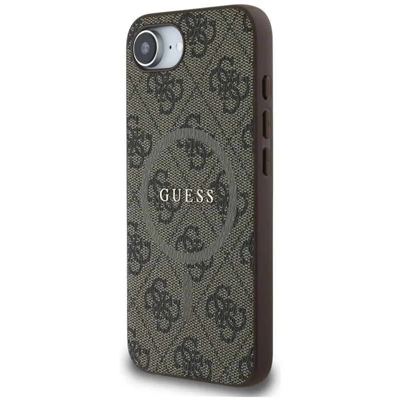 Guess 4G Ring Classic Logo MagSafe – dėklas skirtas iPhone 16e (rudos spalvos)