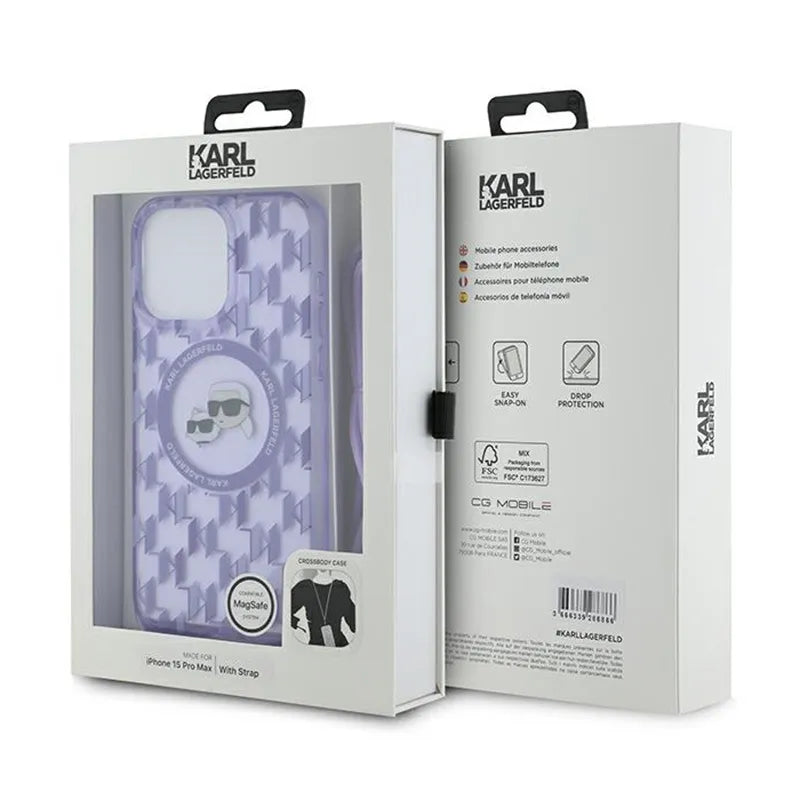 Karl Lagerfeld IML Crossbody Monogram Karl & Choupette Head MagSafe – dėklas iPhone 15 Pro (violetinis)