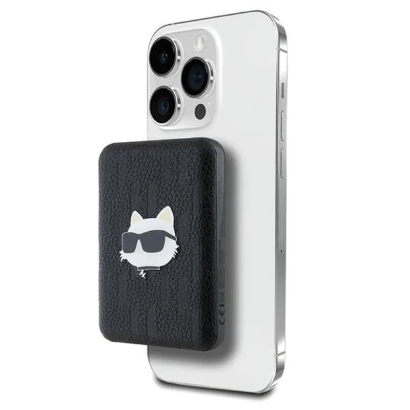 Karl Lagerfeld Choupette Head Pin MagSafe – belaidė išorinė baterija 5000 mAh 15 W (juoda)