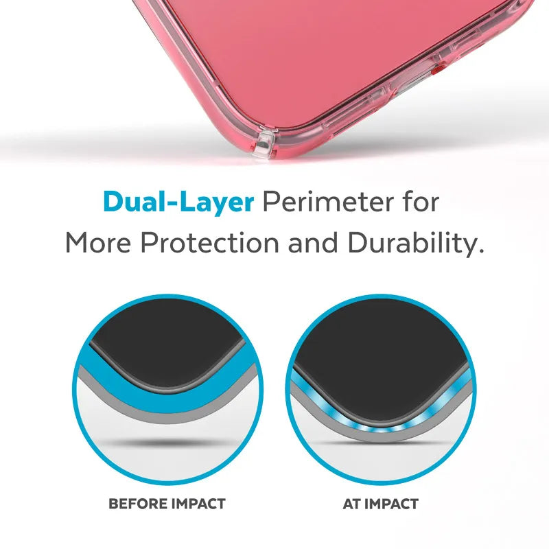 Speck Presidio Perfect-Clear + Ombre – iPhone 14 Pro dėklas su MICROBAN danga (skaidrus / Vintage Rose Fade)