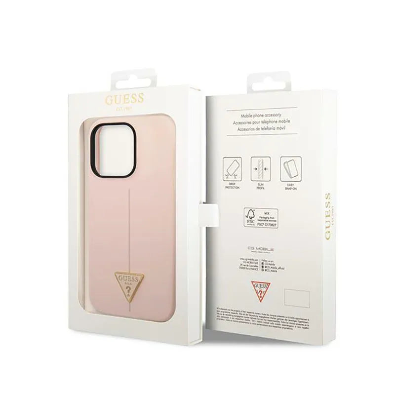 Guess Silicone Triangle Logo – dėklas iPhone 14 Pro Max (rožinis)