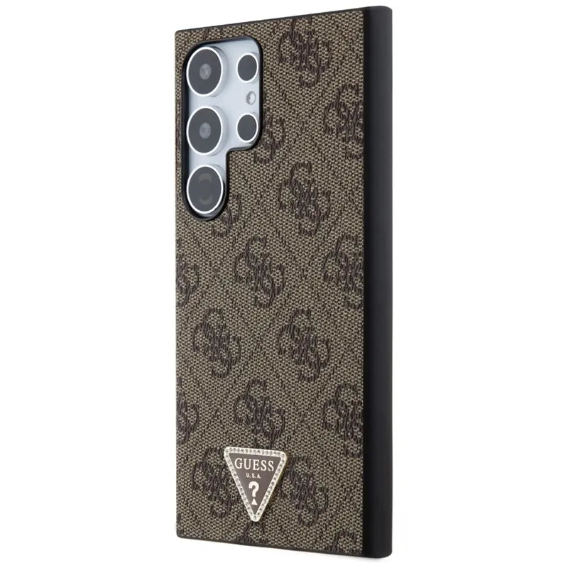 Guess 4G Triangle Strass – dėklas Samsung Galaxy S24 Ultra (ruda)
