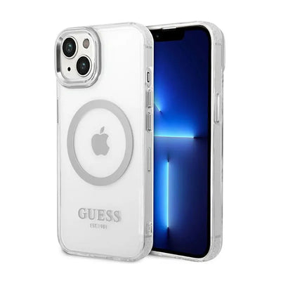 Guess Metal Outline MagSafe – dėklas iPhone 14 Plus (skaidrus)