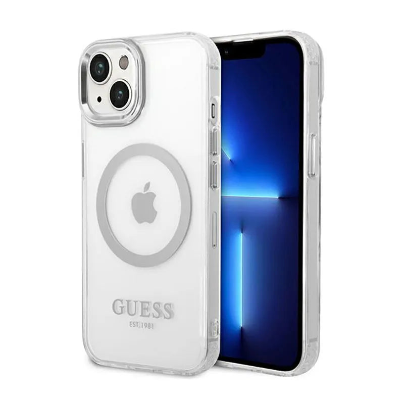 Guess Metal Outline MagSafe – dėklas iPhone 14 Plus (skaidrus)