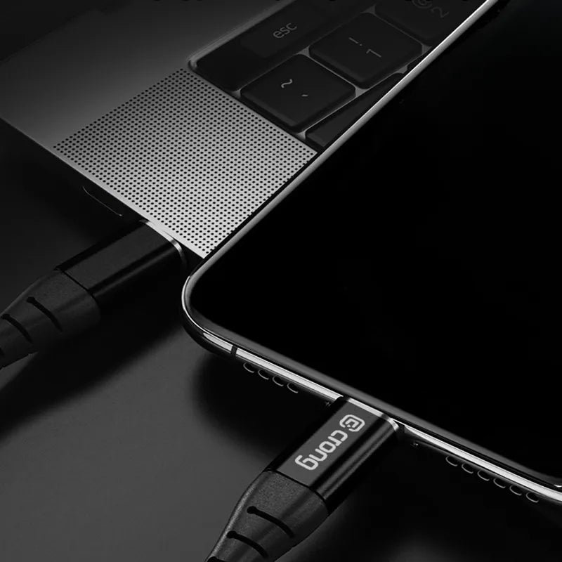 Crong Armor Link – 60W PD 3A USB-A į USB-C laidas 25 cm (juodas)