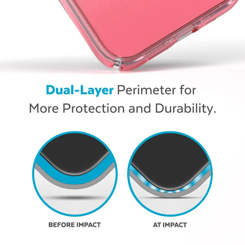 Speck Presidio Perfect-Clear + Ombre - iPhone 15 Plus / 14 Plus dėklas su MICROBAN danga (Skaidrus / Vintage Rose Fade)