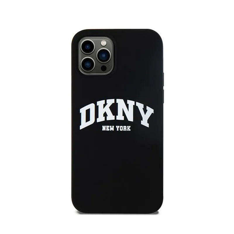 DKNY Liquid Silicone White Printed Logo MagSafe - Dėklas, skirtas iPhone 12 / iPhone 12 Pro (juodas)