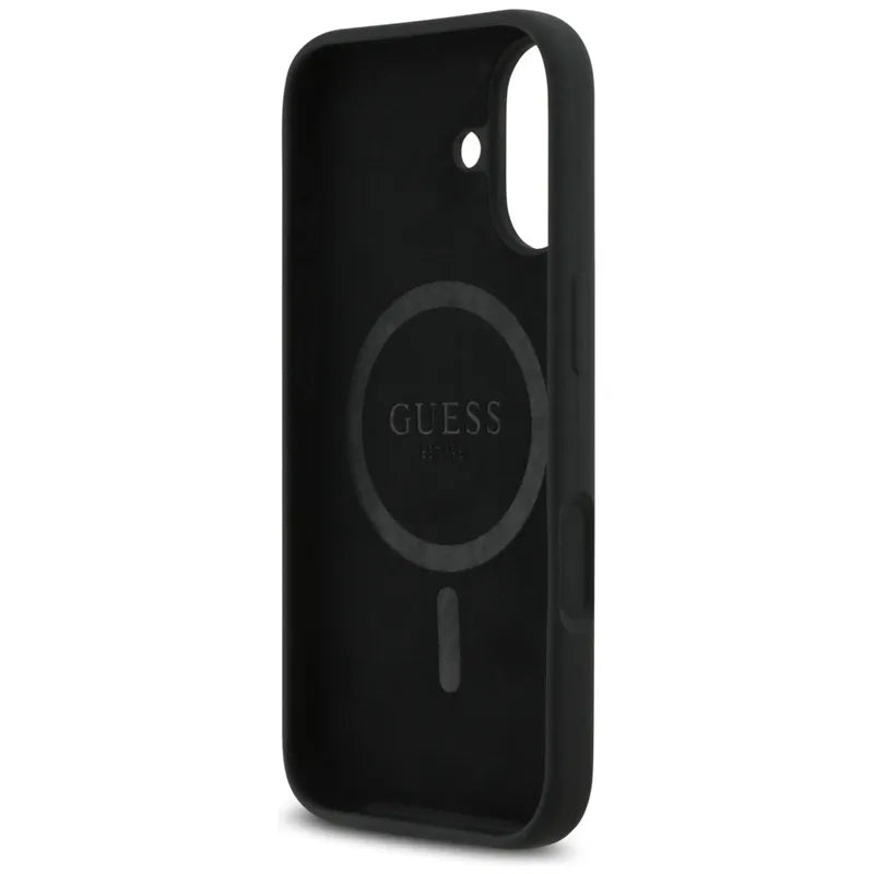 Guess Silicone Triangle Logo MagSafe – dėklas iPhone 17 (juodas)