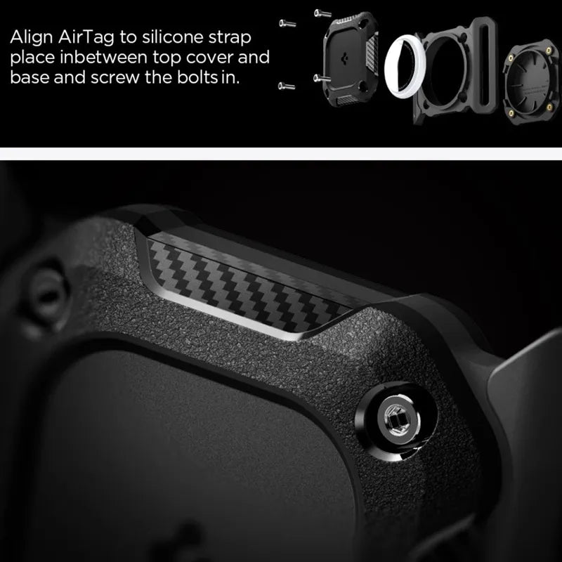 Spigen Tough Armor Pet Collar – dėklas su tvirtinimu prie antkaklio, skirtas Apple AirTag 1 / 2 (juodas)