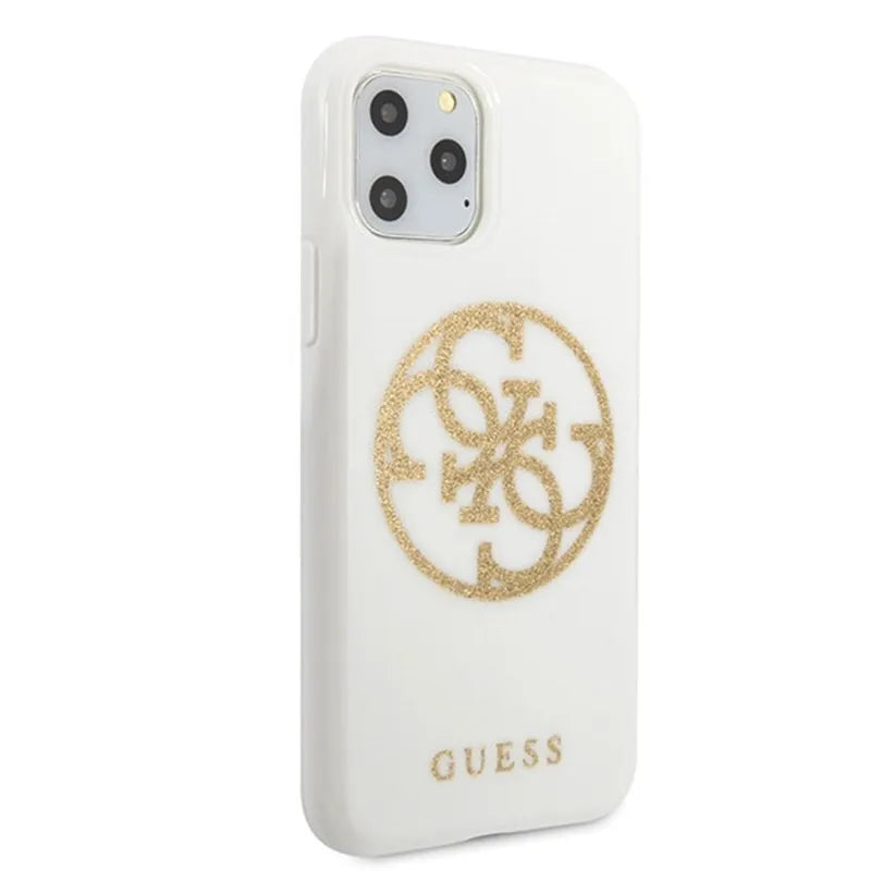 Guess Circle Glitter 4G – dėklas „iPhone 11 Pro Max“ (baltas)