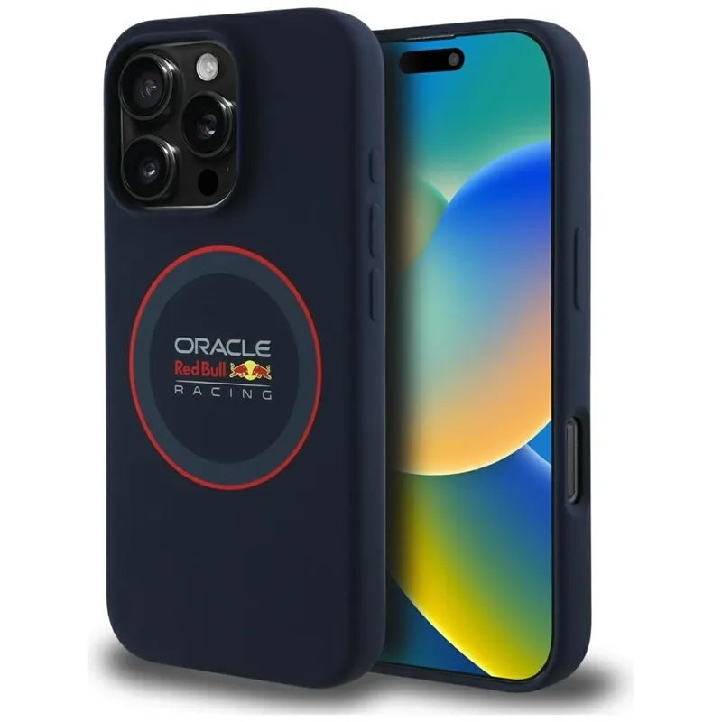 Red Bull Silicone Red Ring MagSafe – dėklas iPhone 16 Pro Max (tamsiai mėlynas)