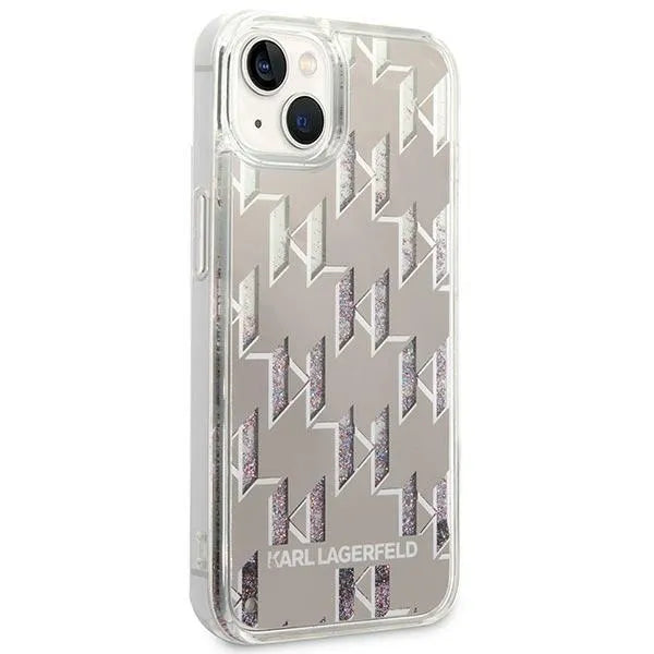 Karl Lagerfeld Monogram Liquid Glitter – dėklas, skirtas iPhone 14 Plus (sidabrinis)