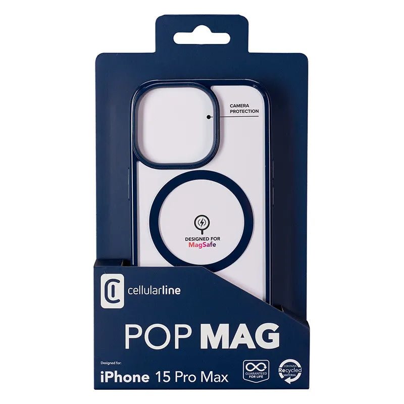 Cellularline Pop Mag – iPhone 15 Pro Max MagSafe dėklas (mėlynas)