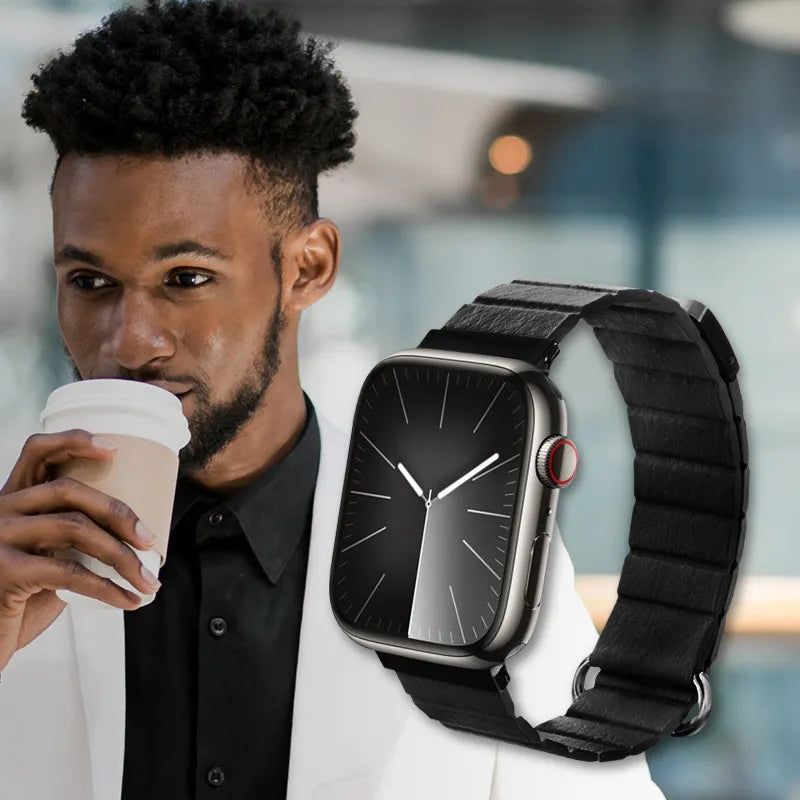 Crong Eclipse – magnetinis odinis Apple Watch dirželis 44/45/46/49 mm (juodas)