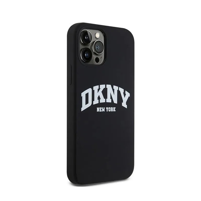DKNY Liquid Silicone White Printed Logo MagSafe - Dėklas, skirtas iPhone 12 / iPhone 12 Pro (juodas)