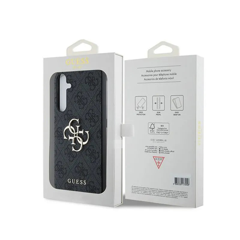 „Guess 4G Big Metal Logo“ dėklas, skirtas „Samsung Galaxy A35 5G“ (juodas)