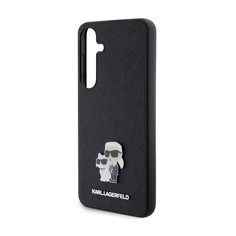 Karl Lagerfeld Saffiano Karl & Choupette Metal Pin – Samsung Galaxy S24 dėklas (juodas)