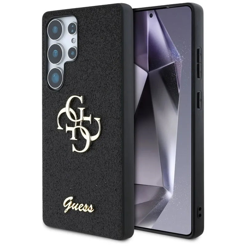 Guess Fixed Glitter Big 4G Metal Logo – dėklas Samsung Galaxy S25 Ultra telefonui (juodas)
