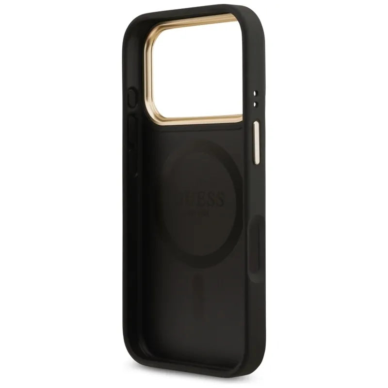 Guess 4G Strass Logo MagSafe - Dėklas iPhone 17 Pro (juodas)