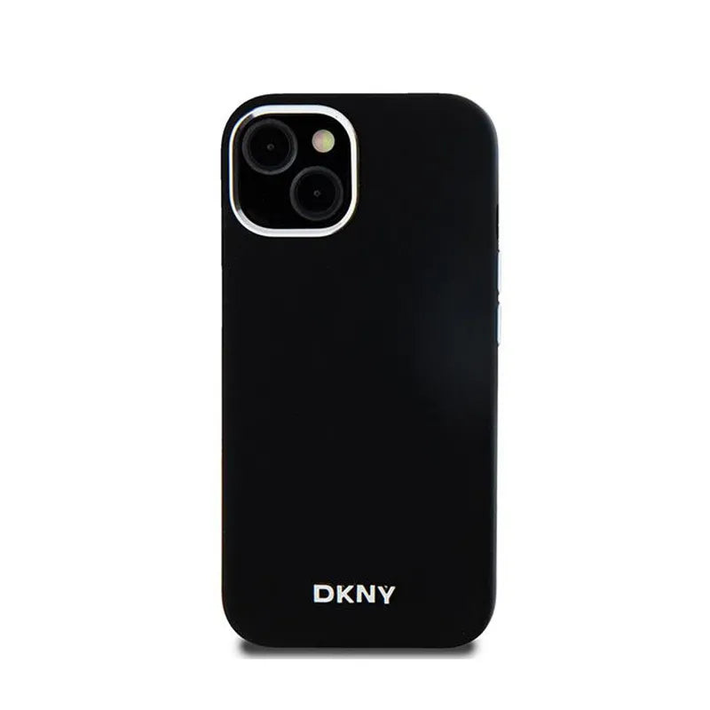 DKNY Liquid Silicone Small Metal Logo MagSafe – dėklas iPhone 15 Plus / 14 Plus (juodas)