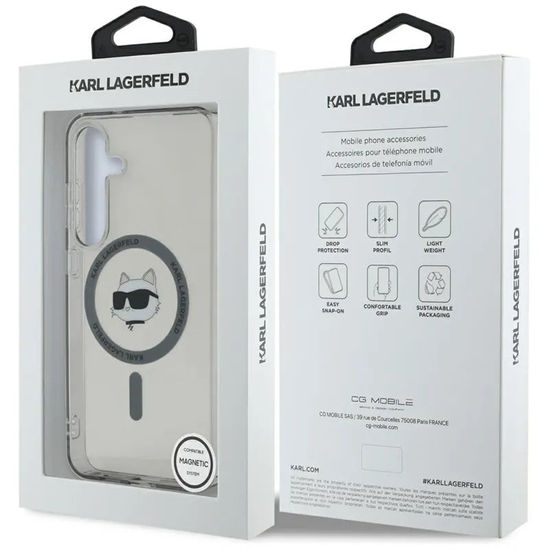 Karl Lagerfeld Button Choupette Head Printed Logo MagSafe – dėklas Samsung Galaxy S25 (juodas)