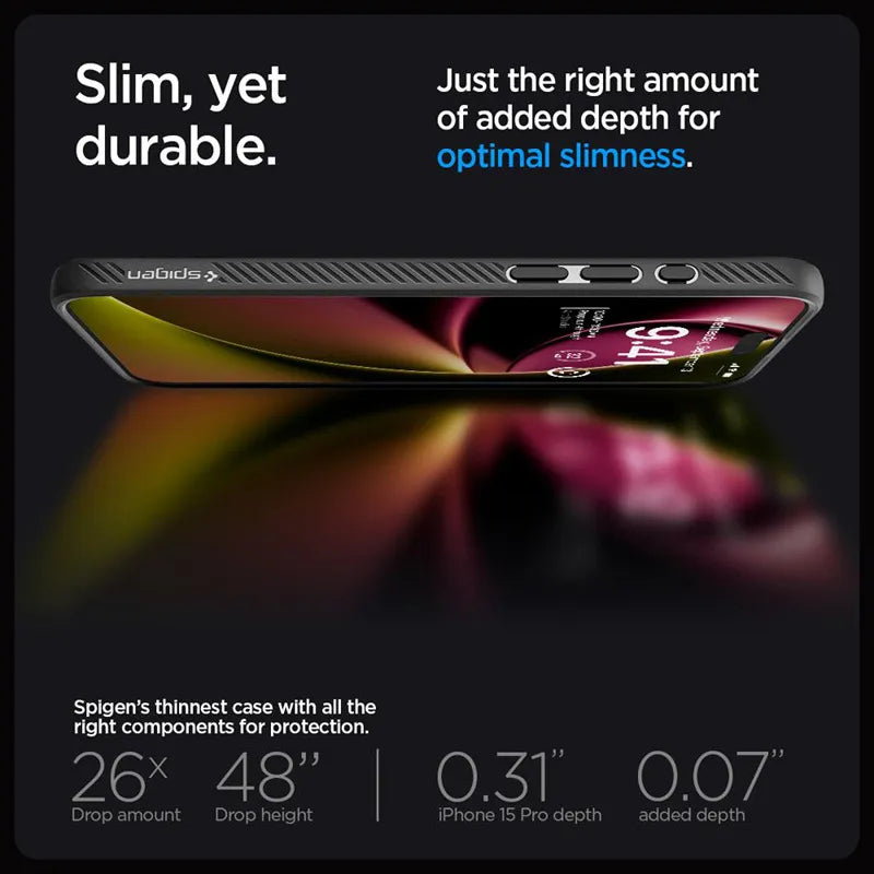 Spigen Liquid Air – dėklas, skirtas iPhone 15 Pro (Matte Black)