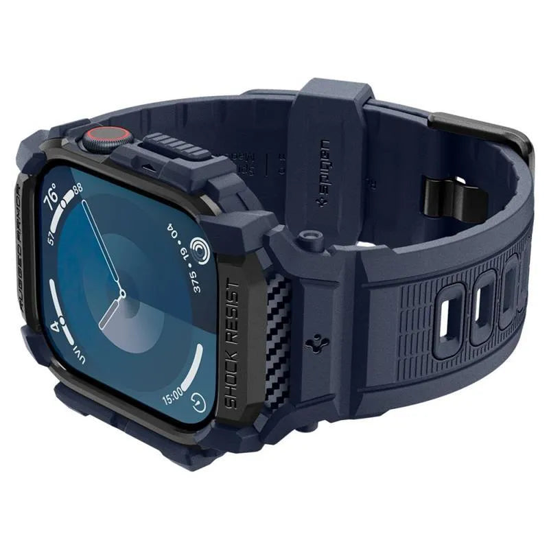 Spigen Rugged Armor Pro – dirželis su dėklu Apple Watch 10 46 mm (tamsiai mėlynas)