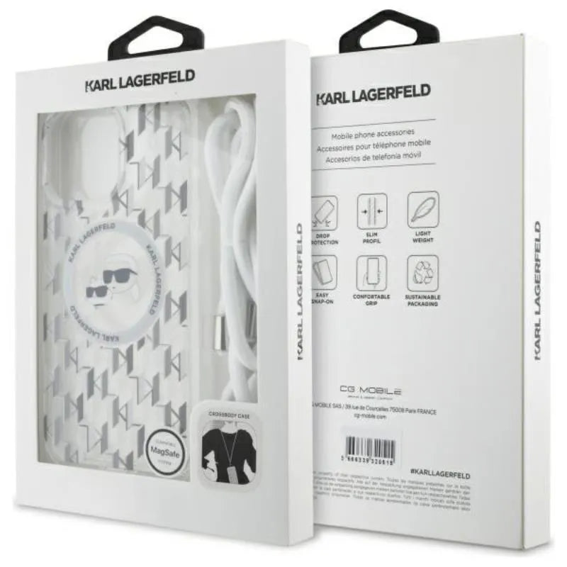 Karl Lagerfeld IML Crossbody Monogram Karl & Choupette Head MagSafe – dėklas iPhone 16 Pro Max (skaidrus)