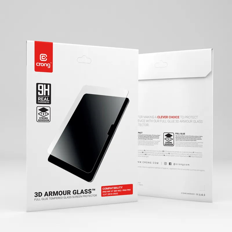 Crong 3D Armour Glass – grūdintas stiklas, skirtas iPad Air 13” (2026–2024) / iPad Pro 12.9” (2022–2018)