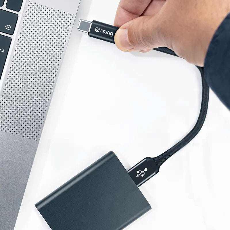 Crong Armor Link – 60W PD 3A USB-A į USB-C laidas 25 cm (juodas)