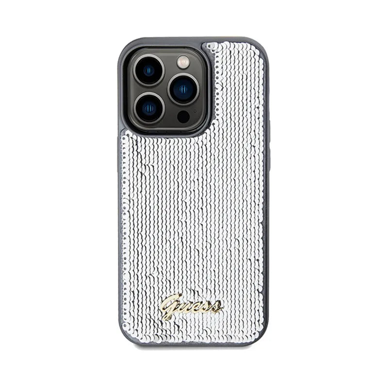 Guess Sequin Script Metal - Dėklas iPhone 14 Pro telefonui (sidabrinis)