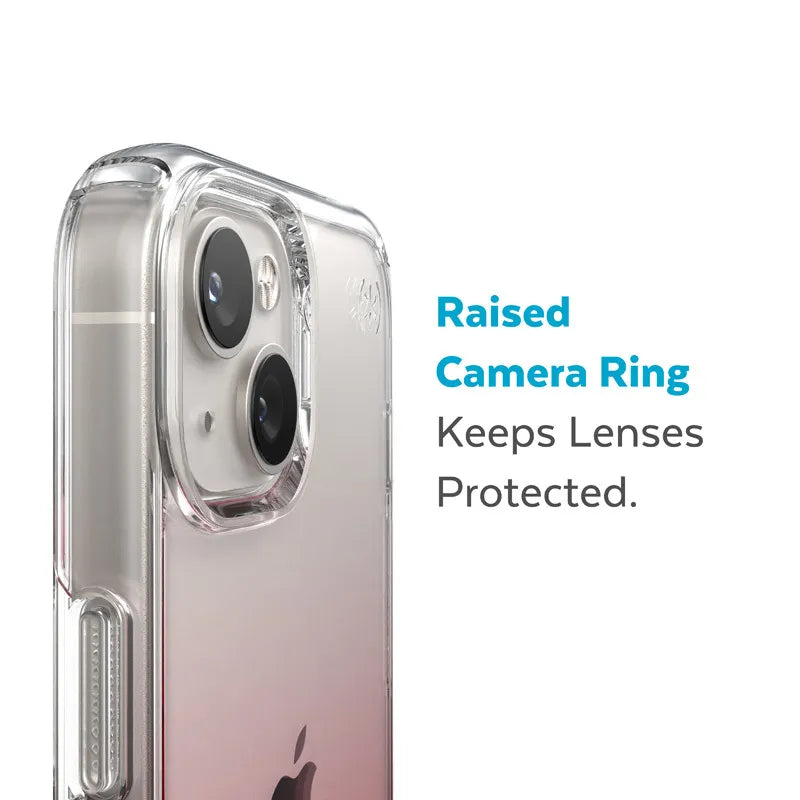Speck Presidio Perfect-Clear + Ombre - iPhone 15 Plus / 14 Plus dėklas su MICROBAN danga (Skaidrus / Vintage Rose Fade)