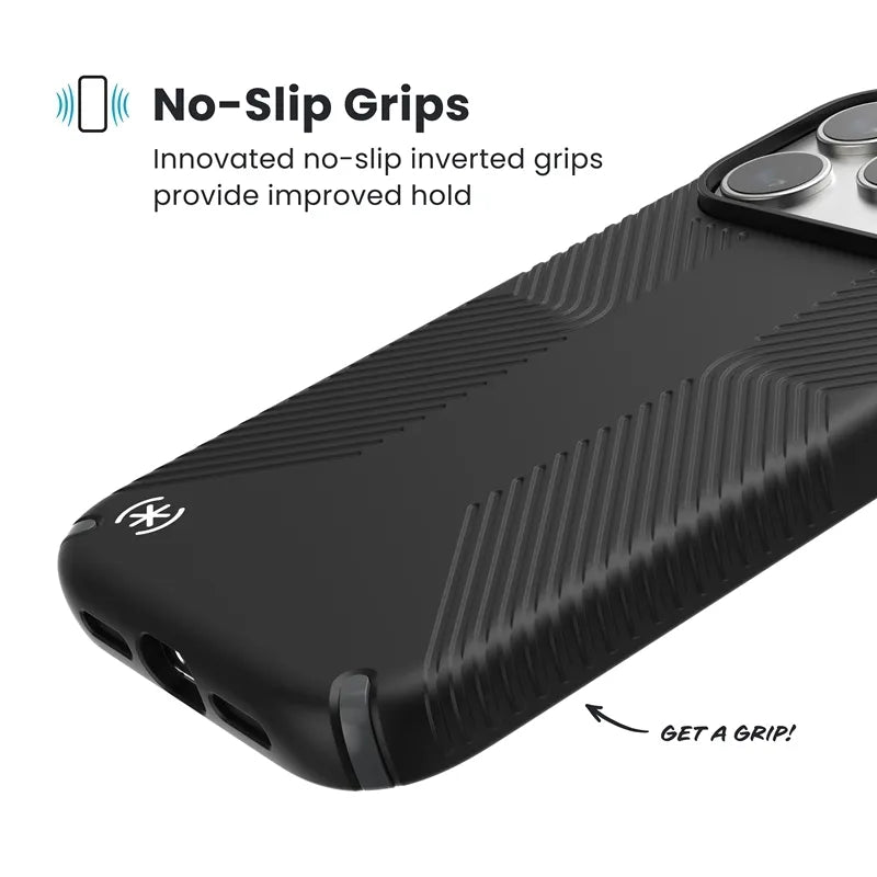Speck Presidio2 Grip MagSafe – iPhone 17 Pro Max dėklas (juodas / pilkas / baltas)