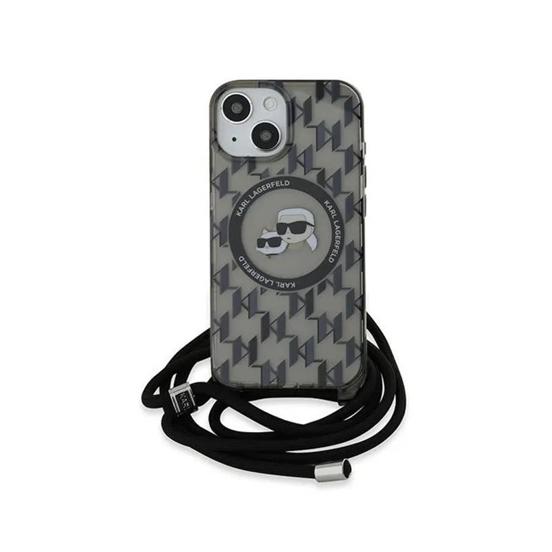 Karl Lagerfeld IML Crossbody Monogram Karl & Choupette Head MagSafe – Dėklas iPhone 15 / 14 / 13 (juodas)