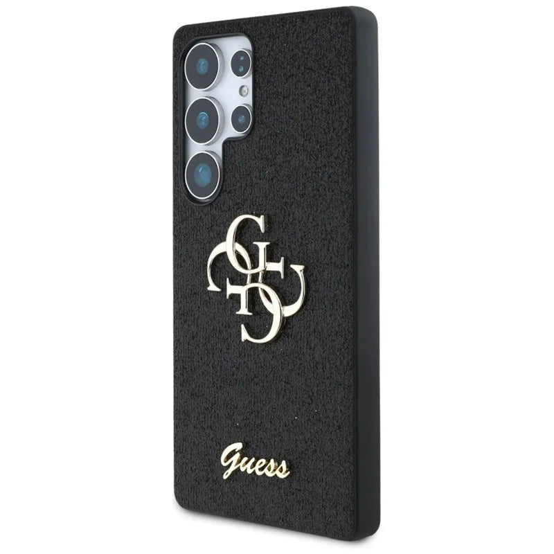 Guess Fixed Glitter Big 4G Metal Logo – dėklas Samsung Galaxy S25 Ultra telefonui (juodas)