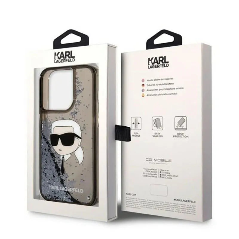 Karl Lagerfeld Liquid Glitter NFT Karl's Head – dėklas iPhone 14 Pro (juodas)