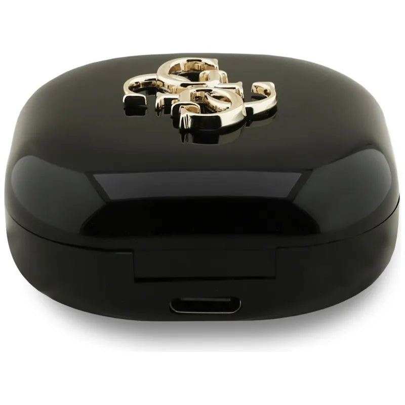 Guess 4G Metal Logo – TWS Bluetooth ausinės + įkrovimo dėklas (juodos)