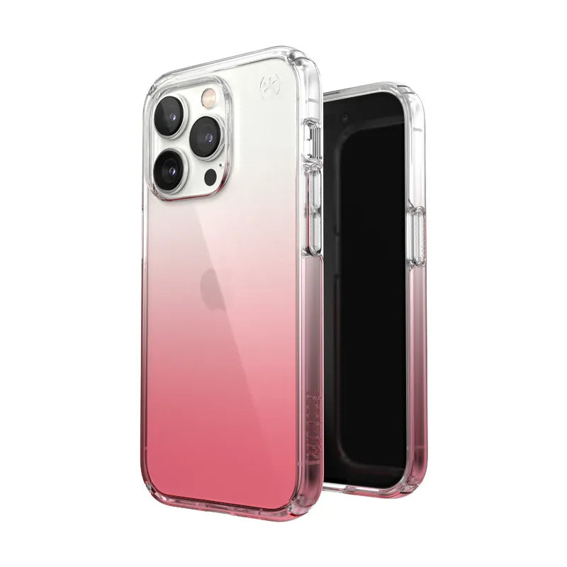 Speck Presidio Perfect-Clear + Ombre – iPhone 14 Pro dėklas su MICROBAN danga (skaidrus / Vintage Rose Fade)