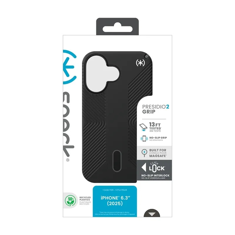 Speck Presidio2 Grip ClickLock & MagSafe – iPhone 17 dėklas (juodas / pilkas / baltas)