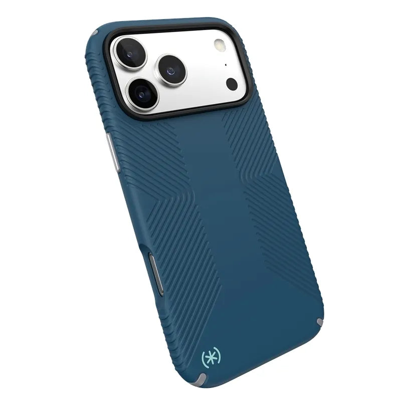 Speck Presidio2 Grip MagSafe – dėklas iPhone 17 Pro Max (Deep Sea/sidabrinė metalo spalva)