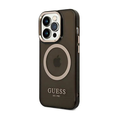 Guess Gold Outline Translucent MagSafe – dėklas iPhone 14 Pro (juodas)