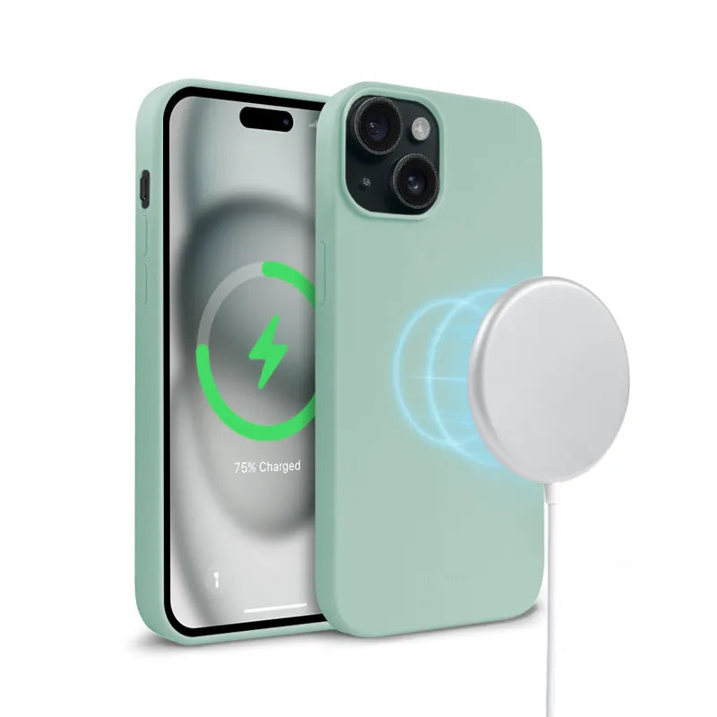 „Crong Color Cover Magnetic“ – „iPhone 15“ „MagSafe“ dėklas (mėtų spalvos)
