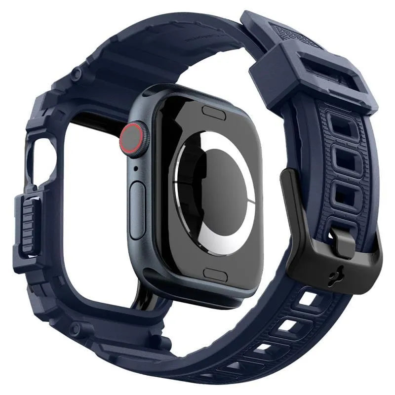 Spigen Rugged Armor Pro – dirželis su dėklu Apple Watch 10 46 mm (tamsiai mėlynas)