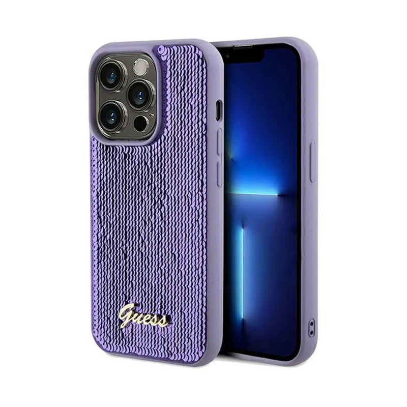 Guess Sequin Script Metal - Dėklas, skirtas iPhone 13 Pro (violetinis)