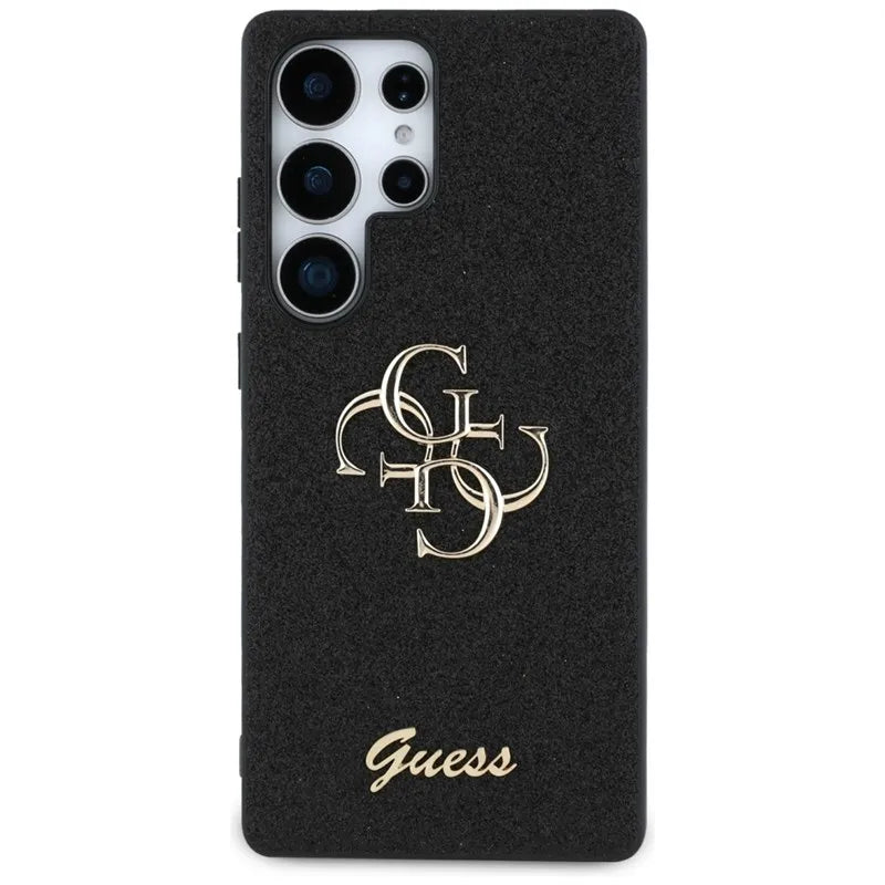 Guess Fixed Glitter Big 4G Metal Logo – dėklas Samsung Galaxy S25 Ultra telefonui (juodas)
