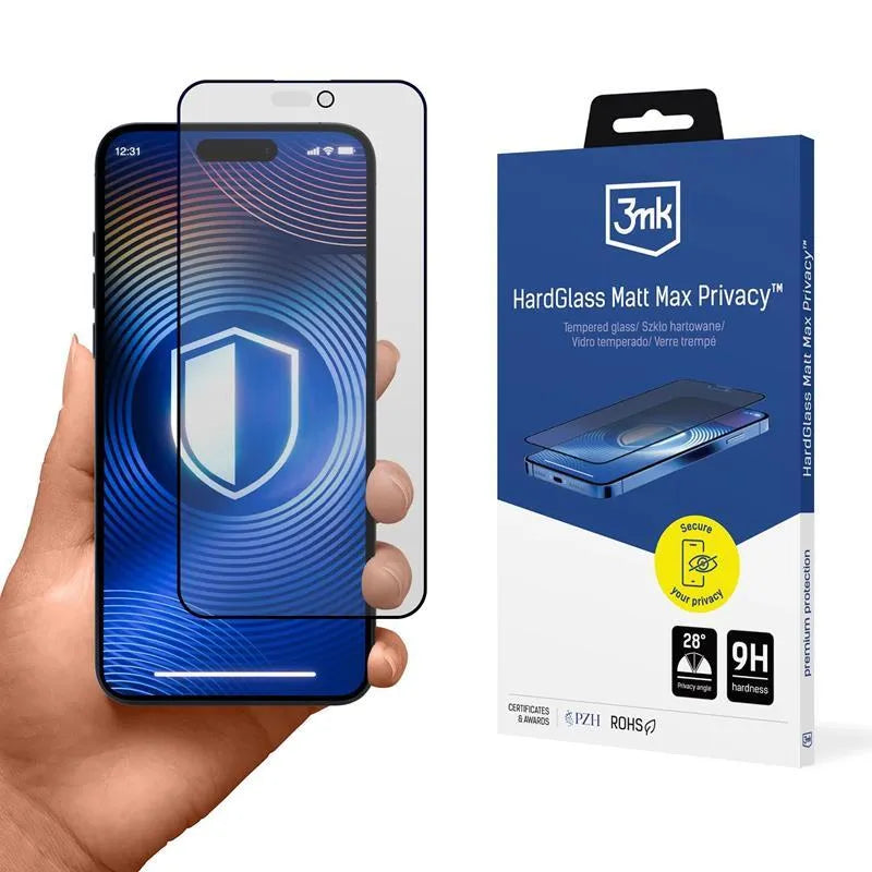 3mk HardGlass Matt Max Privacy – Matinis grūdintas stiklas su privatumo filtru, skirtas iPhone 16 Pro
